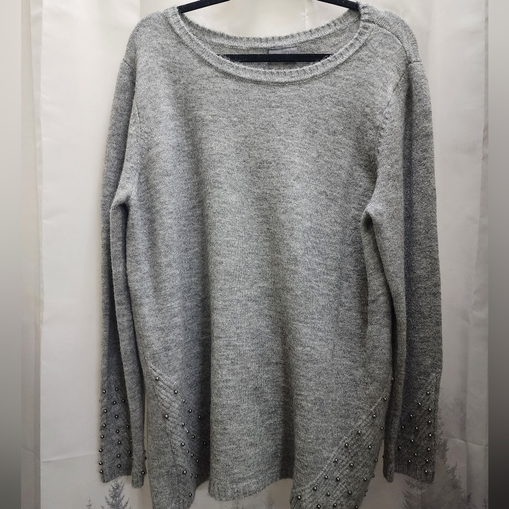 Gray Scoop Neck Sweater with metal beads detailing